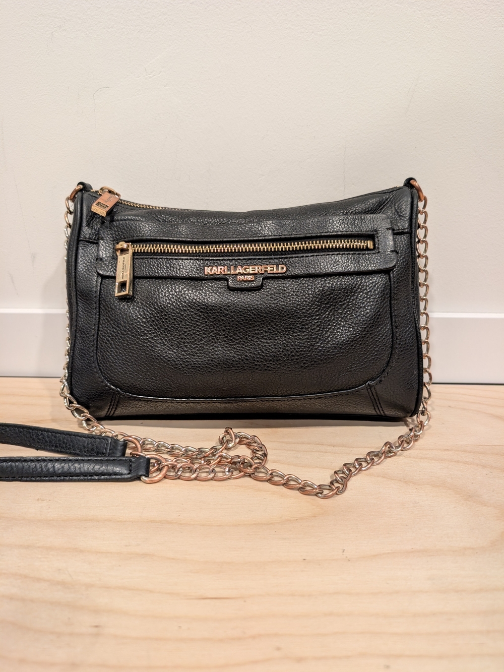 Karl Lagerfeld Black Leather Chain Crossbody Bag